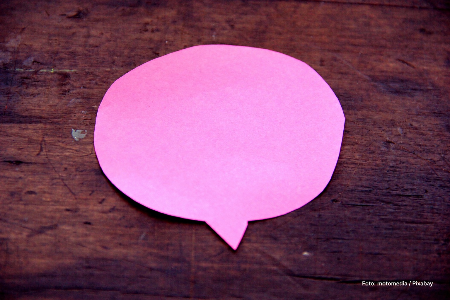 Eine pinke Sprechblase als Symbol für dialogische Führung.