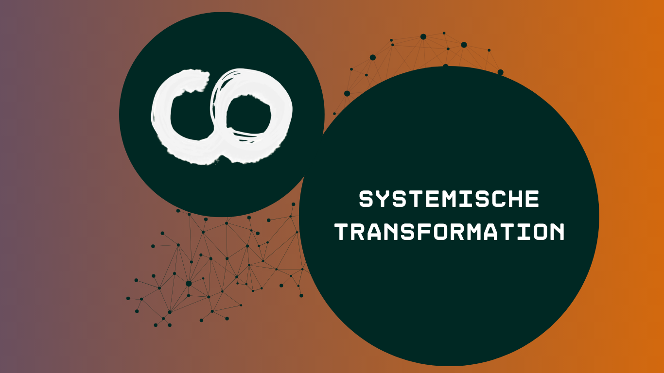Grafik mit dem Schriftzug Systemische Transformation und abstrakten vernetzten Formen.